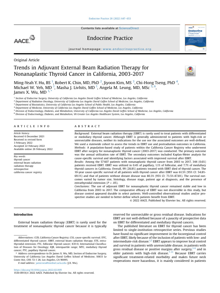 Trends in Adjuvant External Beam Radiation Therapy For Thyroid Cancer ...