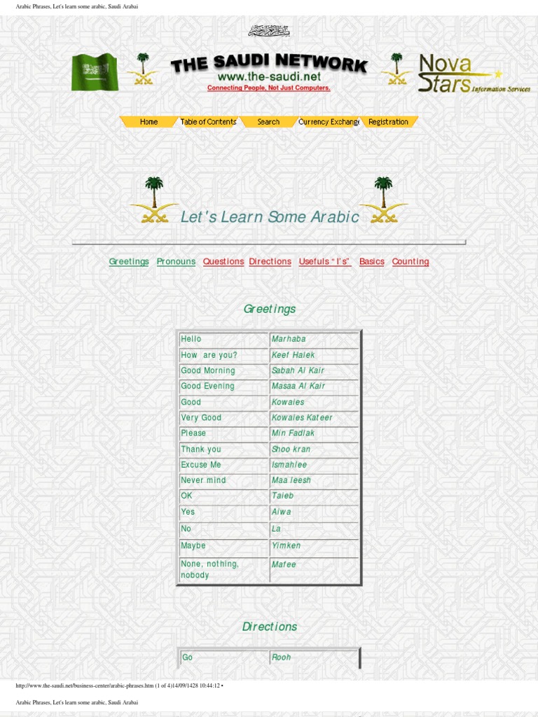 Basic Arabic Phrases for Beginners | PDF