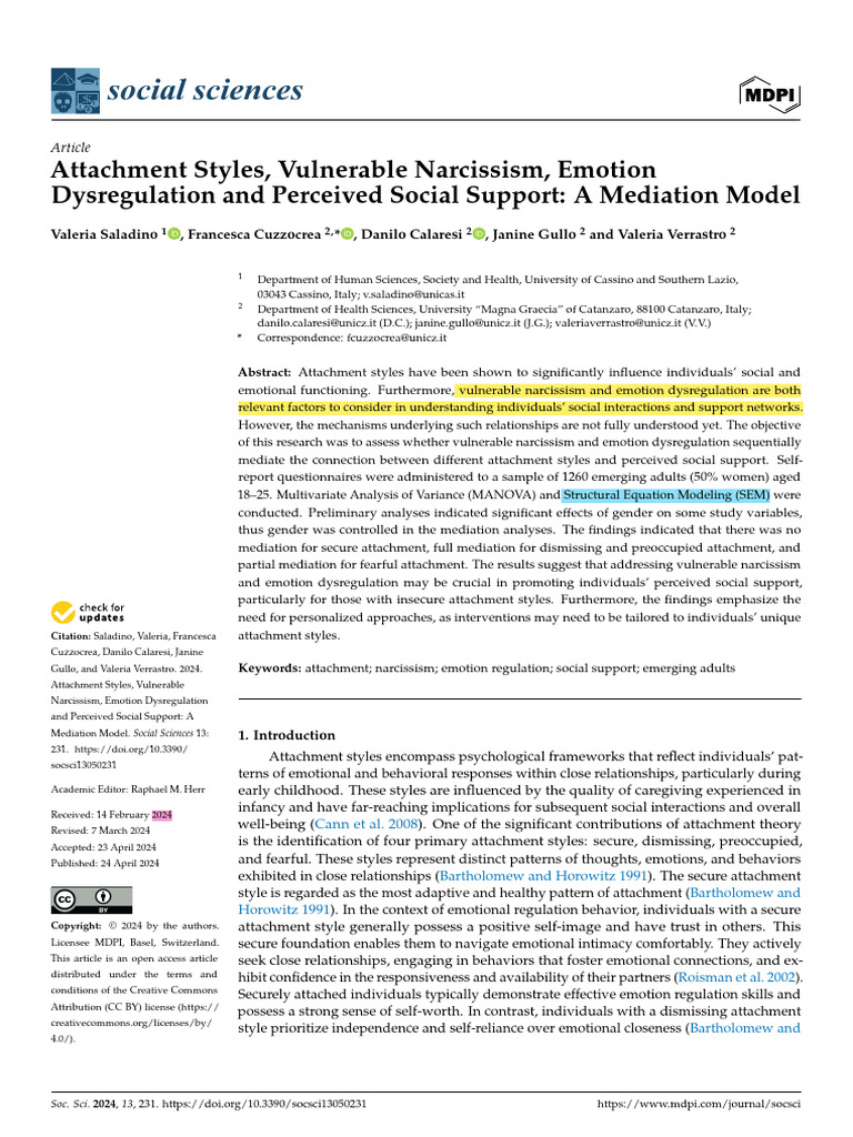 Attachment Styles Vulnerable Narcissism Emotion Dy | PDF | Attachment ...