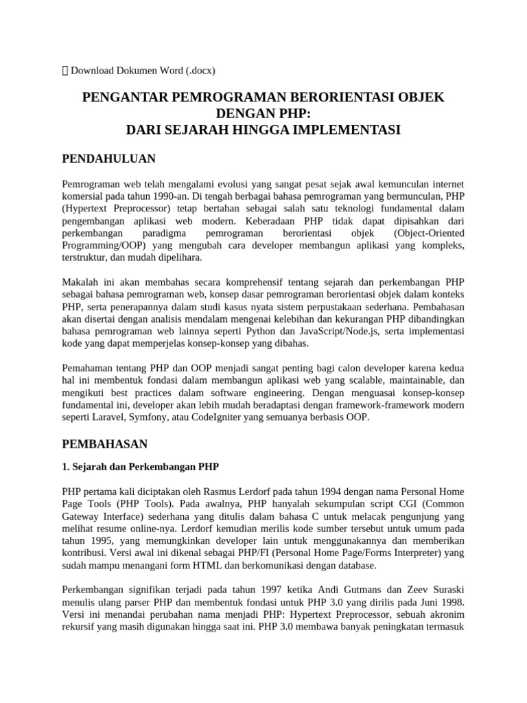 Sejarah dan OOP dalam PHP Modern | PDF
