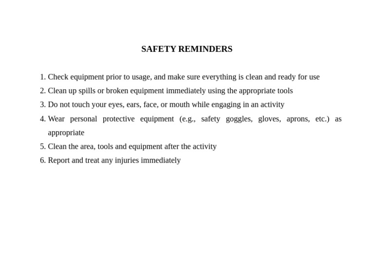 Essential Safety Reminders for Activities | PDF