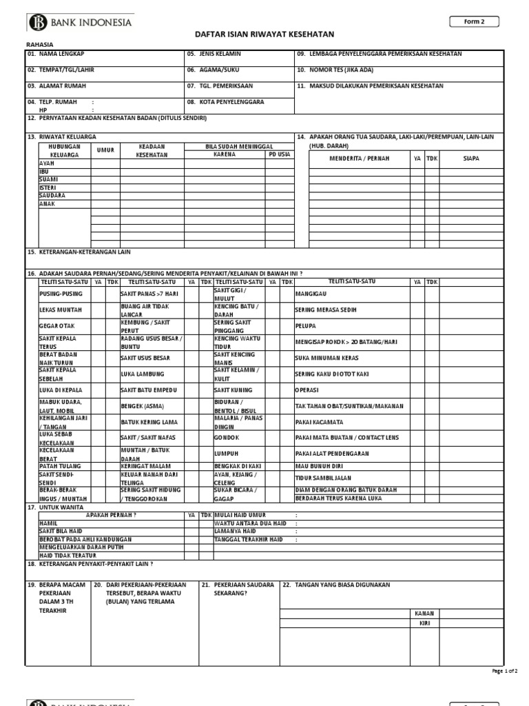 Daftar Isian Riwayat Kesehatan Pdf