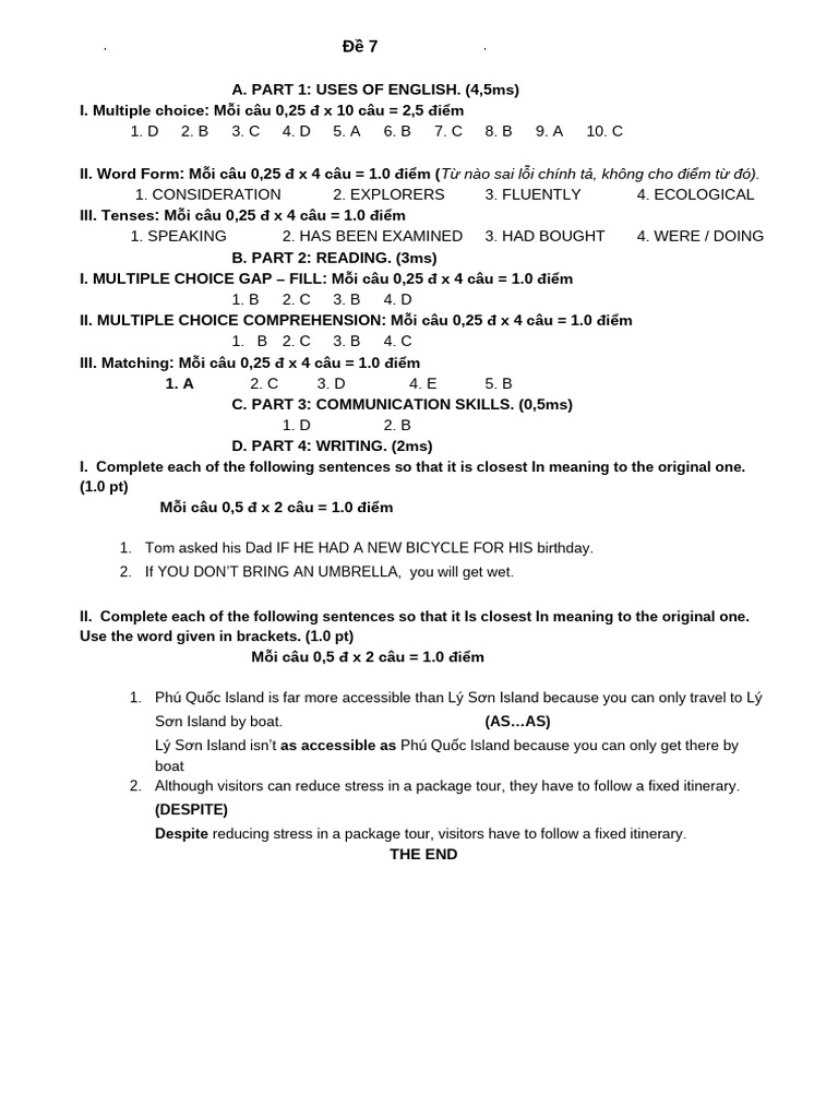 Đề 7 - KEY | PDF