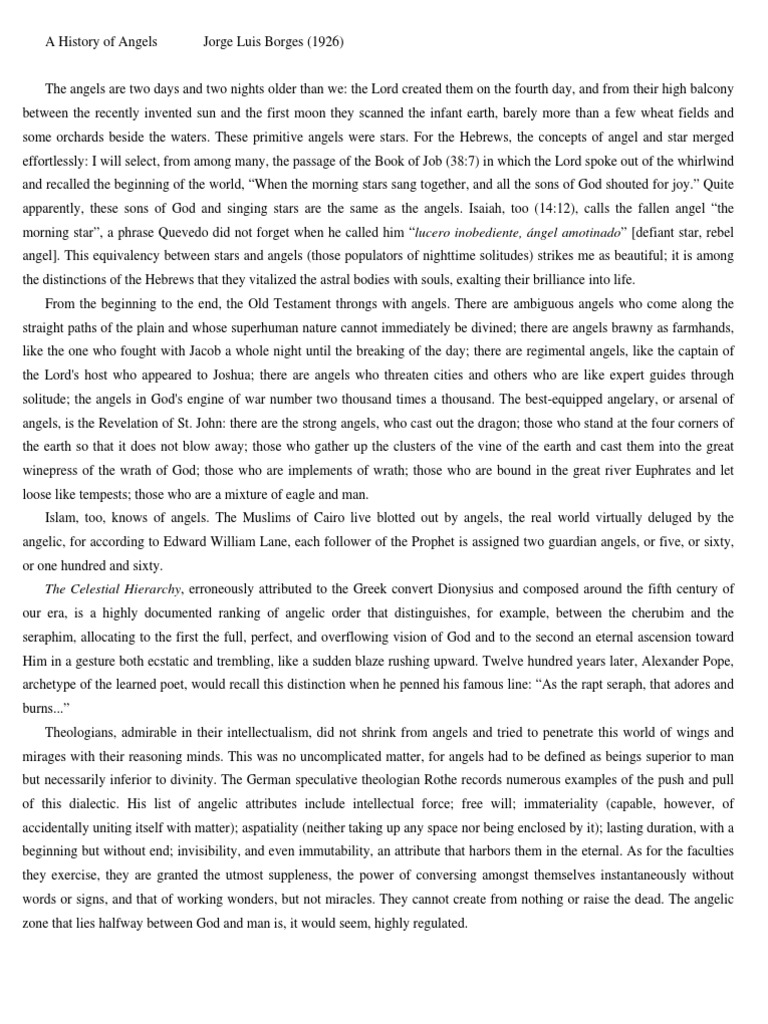 The History of Angels by Borges | PDF | Religious Belief And Doctrine ...