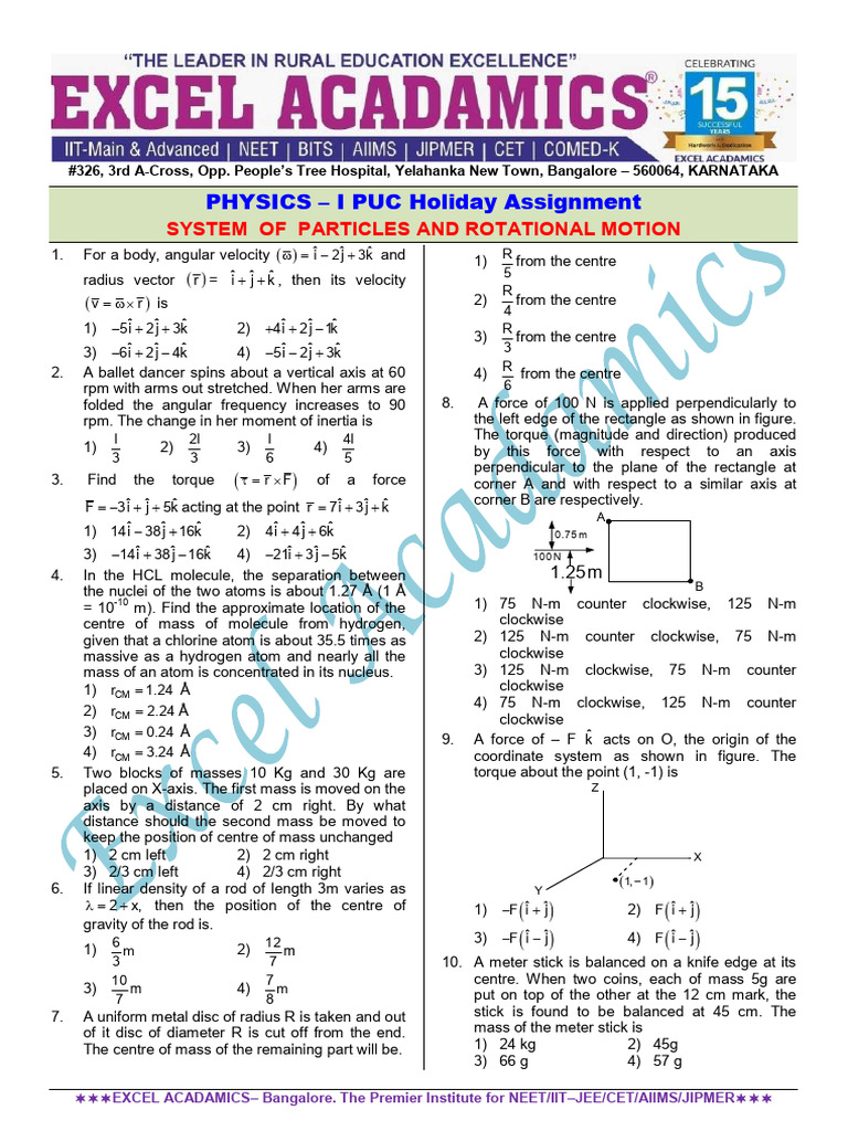 Physics Holiday Assignment: Rotational Motion | PDF | Rotation Around A ...