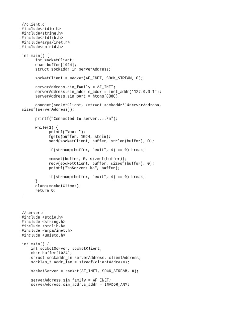 C Socket Client-Server Example | PDF