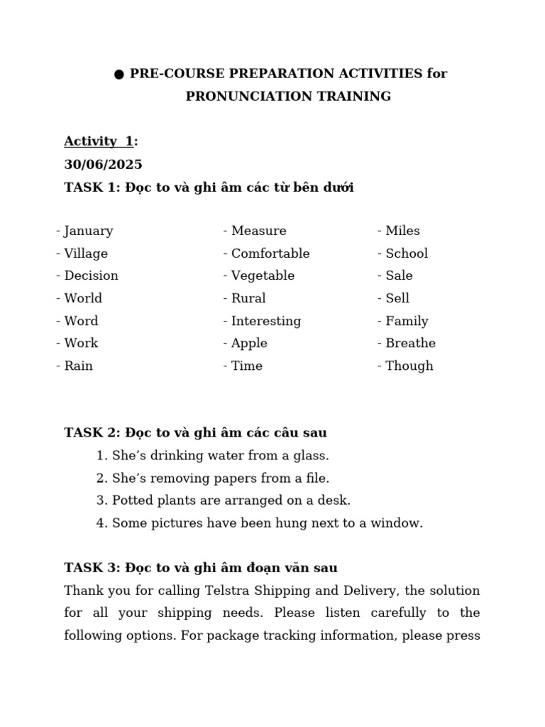 Pre Course Tasks | PDF