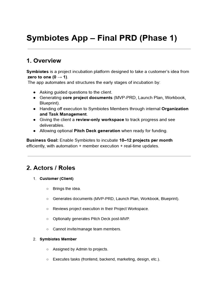 Symbiotes App: Project Incubation PRD | PDF | Computing | Software