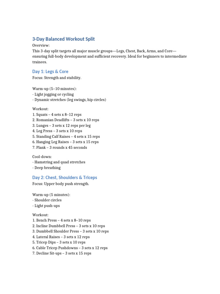 3-Day Full Body Workout Plan | PDF