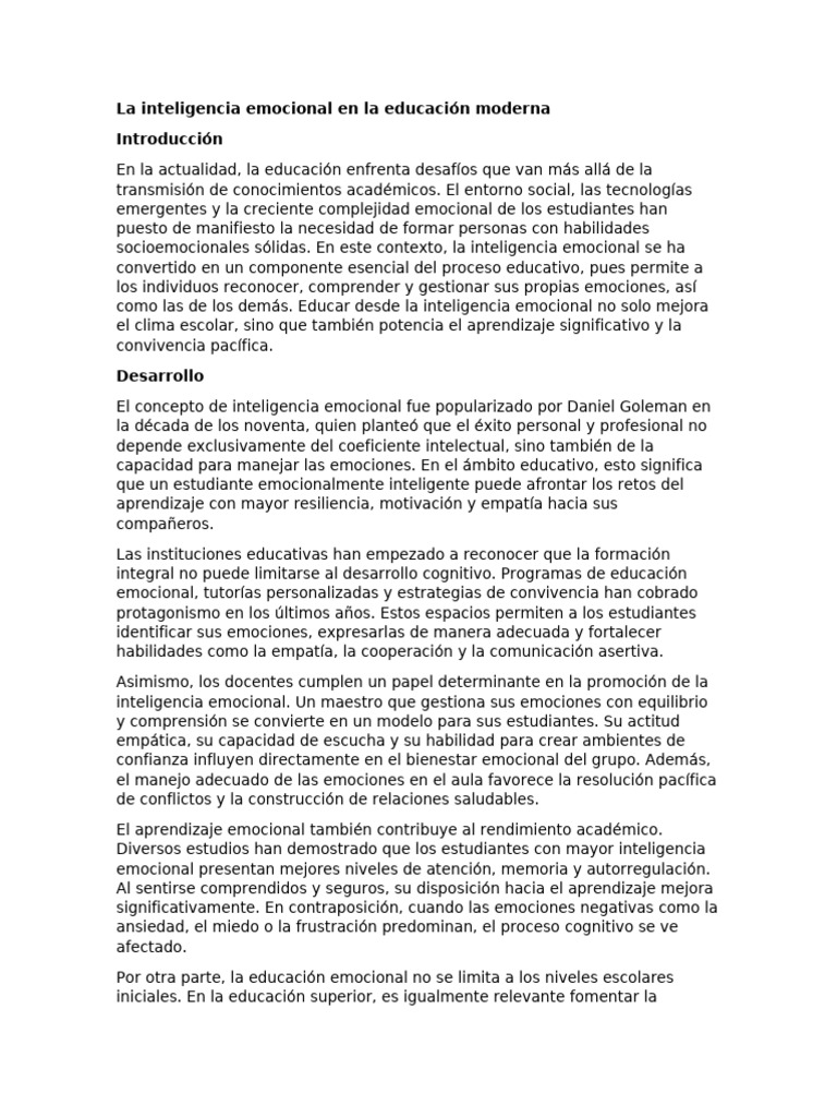 La Inteligencia Emocional en La Educación Moderna | PDF | Las emociones ...