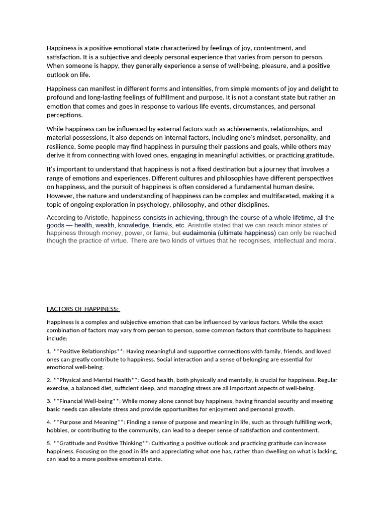 Understanding Happiness Factors | PDF | Well Being | Happiness