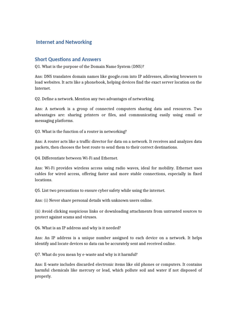Internet Networking Q&A Guide | PDF