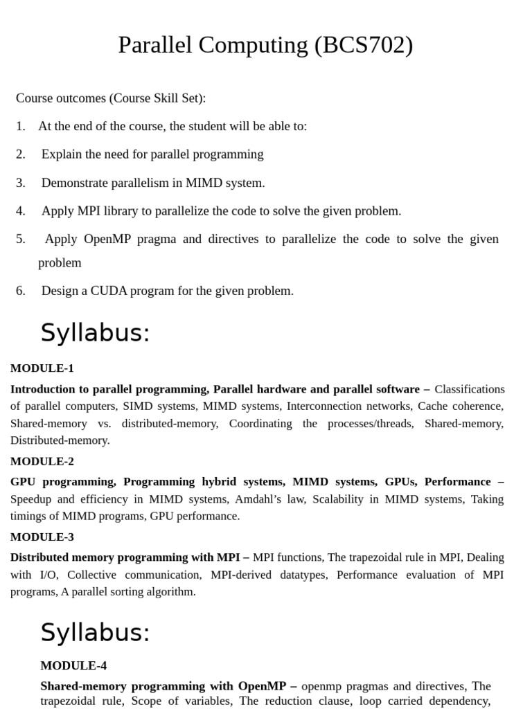 Parallel Computing Course Overview | PDF | Parallel Computing | Central ...