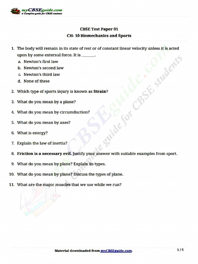 12th Chapter 10 Biomechanics and Sports | PDF