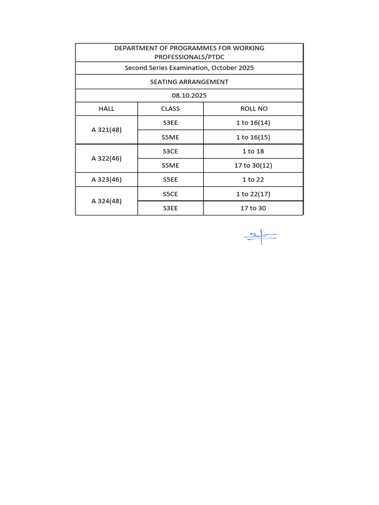 October 2025 Exam Seating Plan | PDF