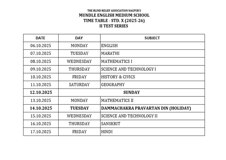 10th Std Mid Term Time Table 2025 | PDF