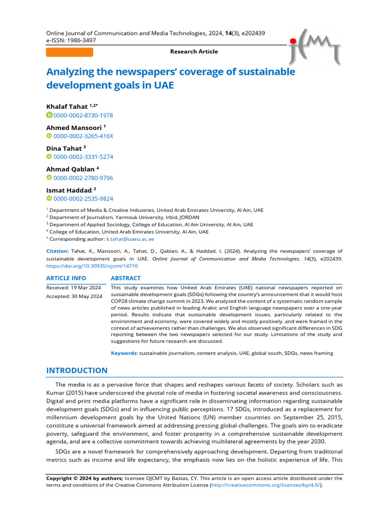 UAE Newspapers' Coverage of SDGs | PDF | Sustainability | Sustainable ...