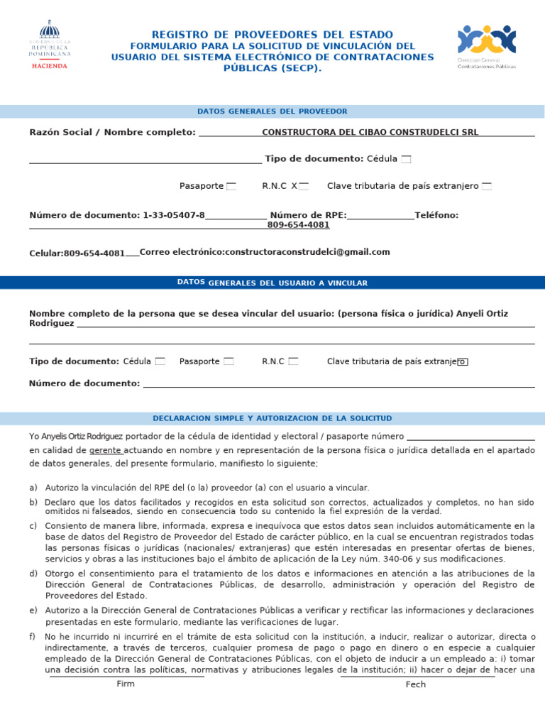 Formulario Vinculacion | PDF