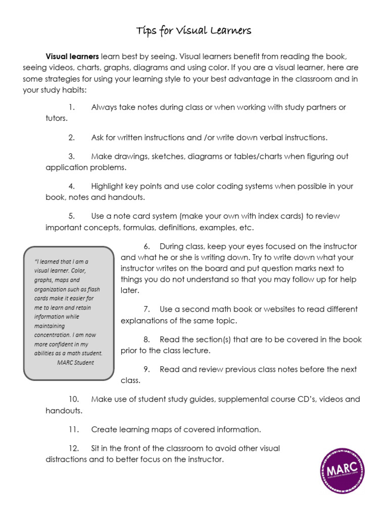 Tips For Visual Learners | PDF