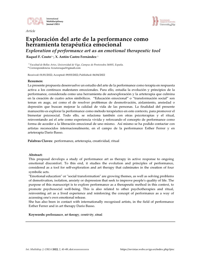 Performance como terapia emocional efectiva | PDF | Arte de performance ...
