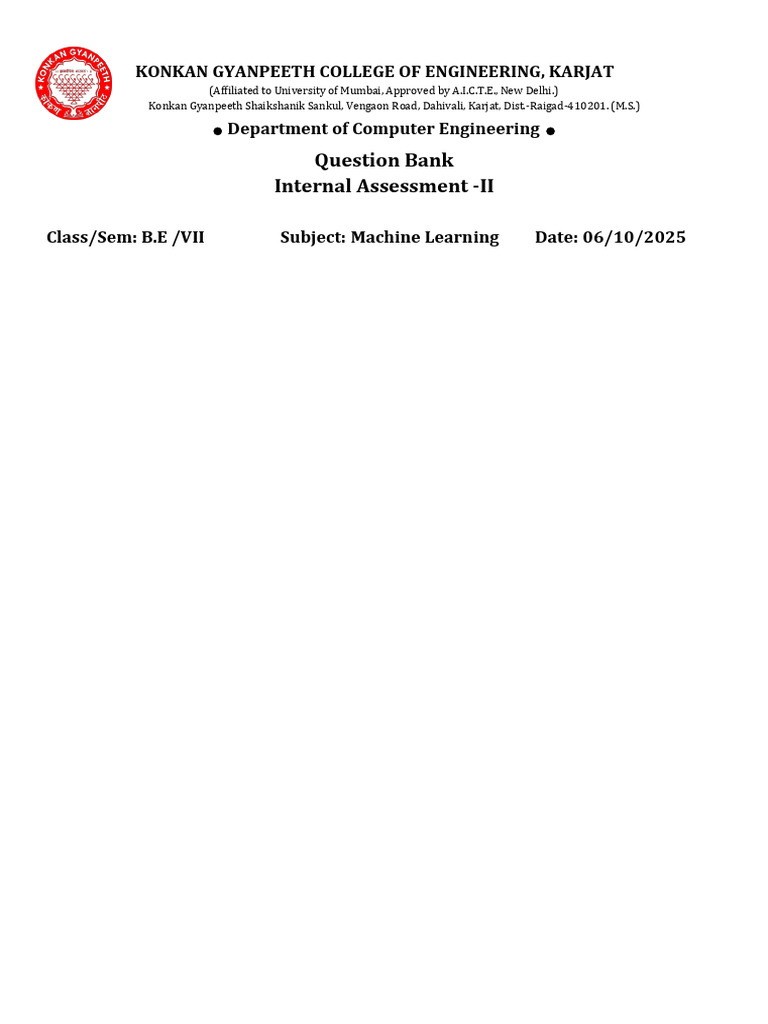 Question Bank - Machine Learning | PDF