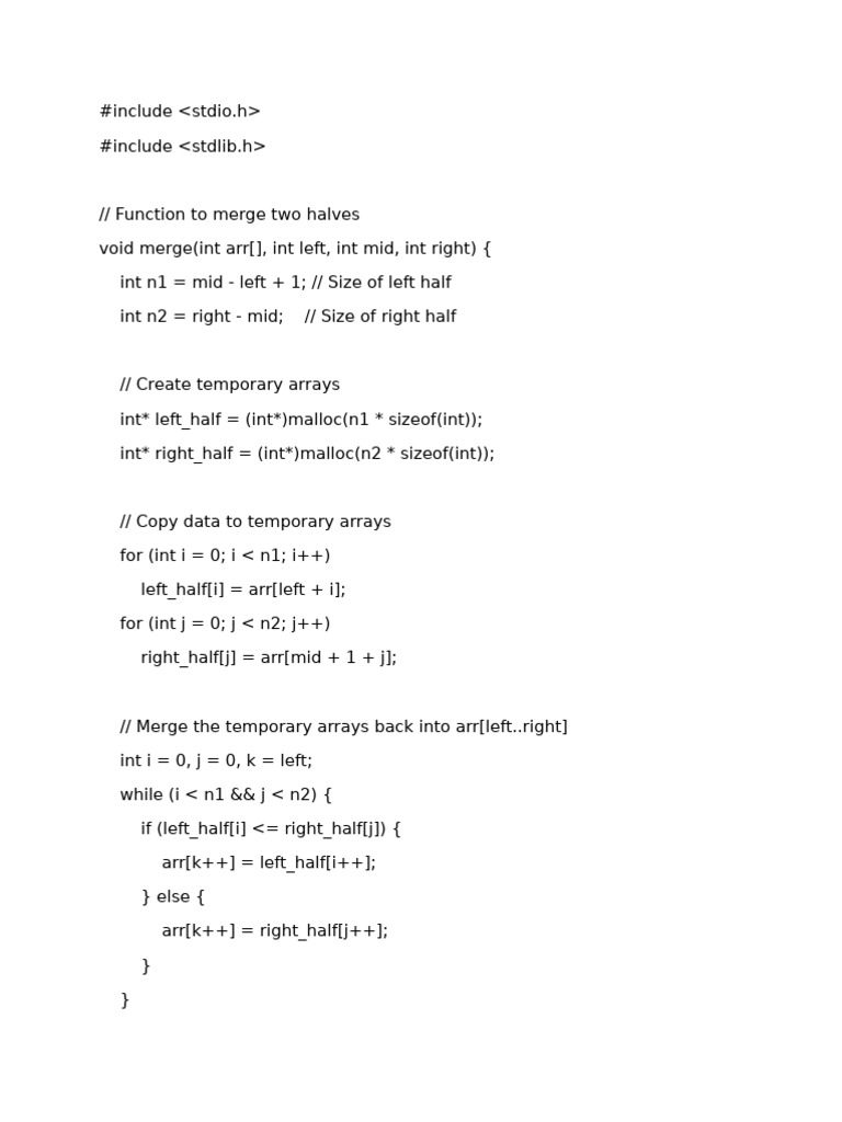 Merge Sort Implementation in C | PDF