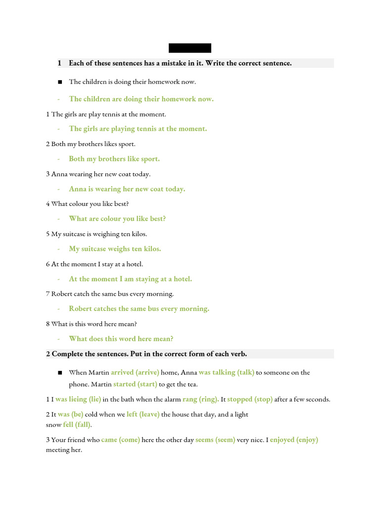 Grammar Correction Exercises | PDF