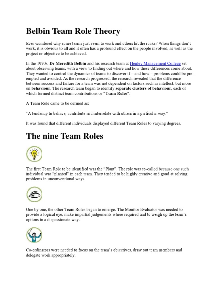 Belbin Team Role Theory Explained | PDF | Performance Appraisal ...