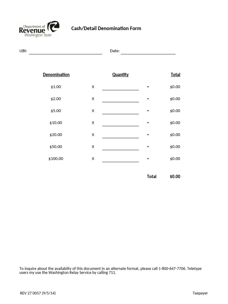 Cash Denomination Form Template | PDF