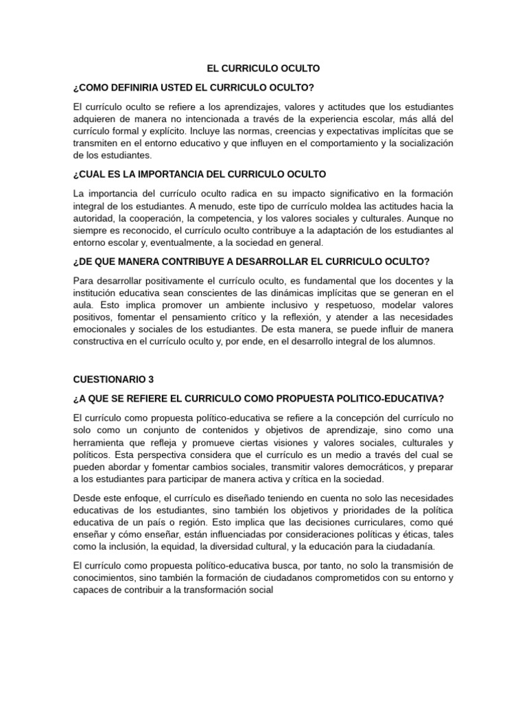 Importancia del Currículo Oculto en Educación | PDF | Plan de estudios ...
