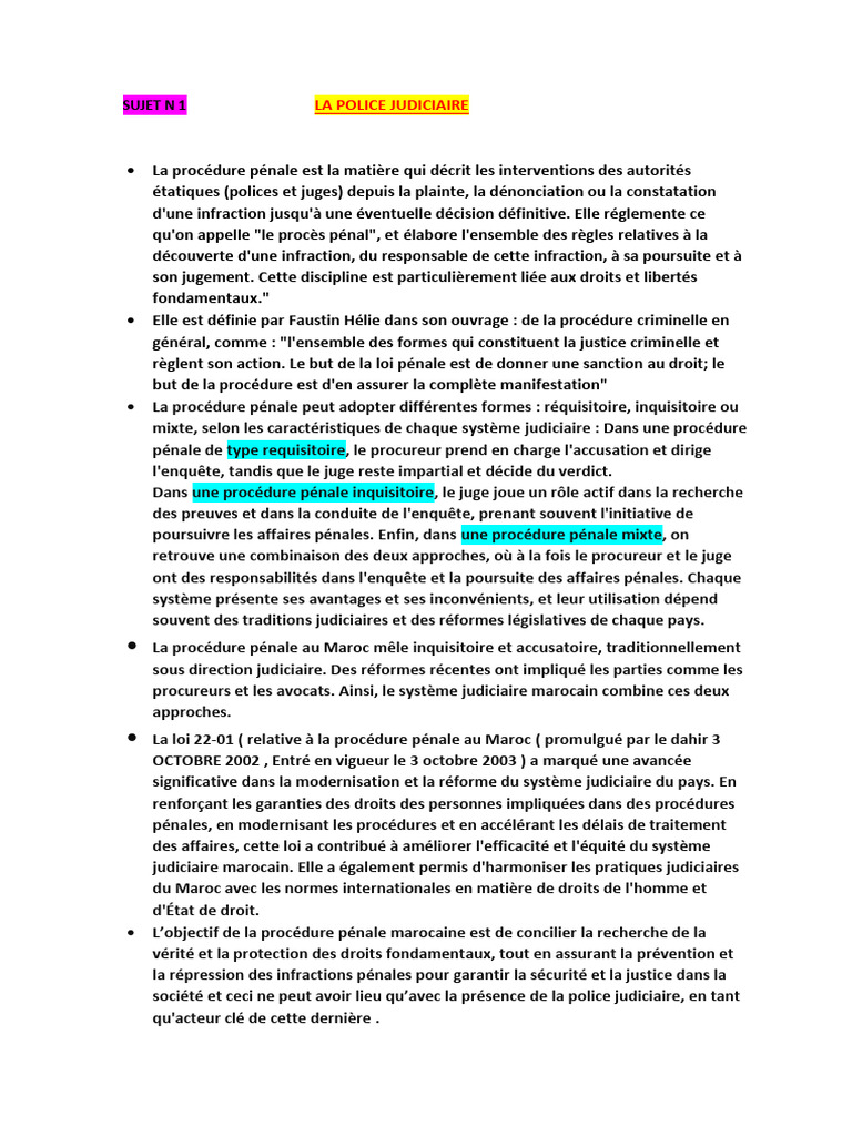 Rôle et Organisation de la Police Judiciaire | PDF | Police | Loi ...