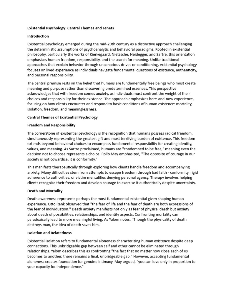 Existential Psychology: Key Concepts Explained | PDF | Existentialism ...