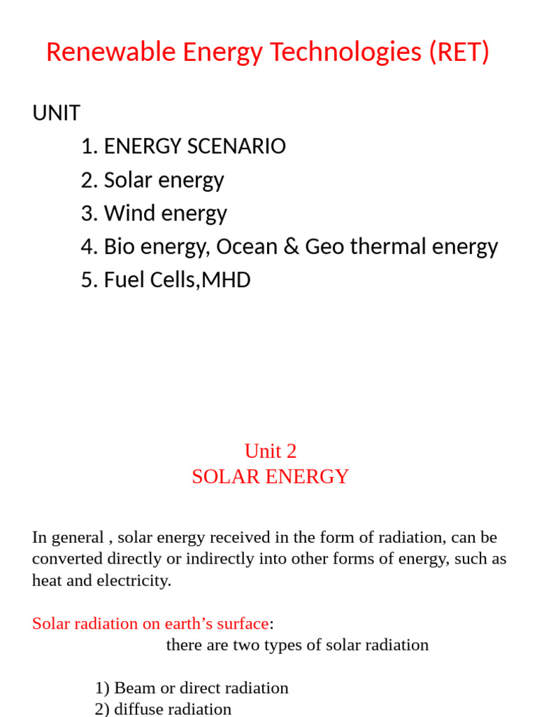 Overview of Renewable Energy Technologies | PDF | Angle | Solar Energy