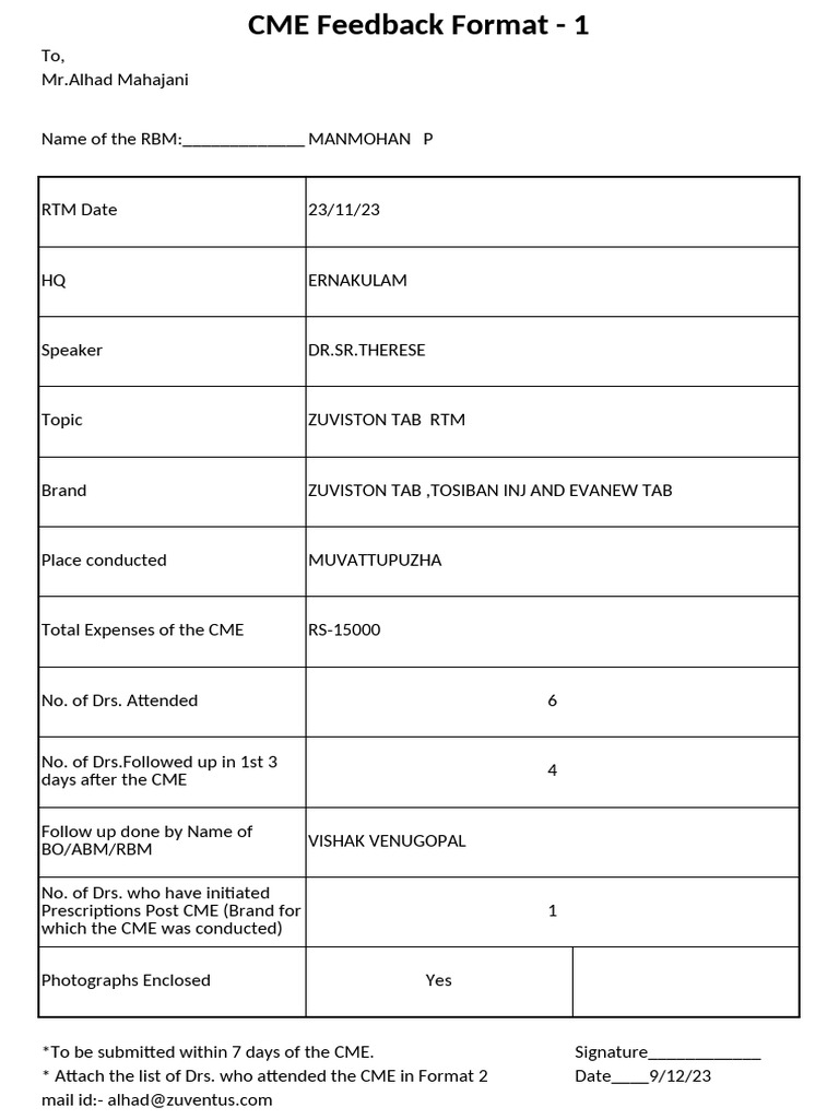CME Feedback and Attendance Report | PDF