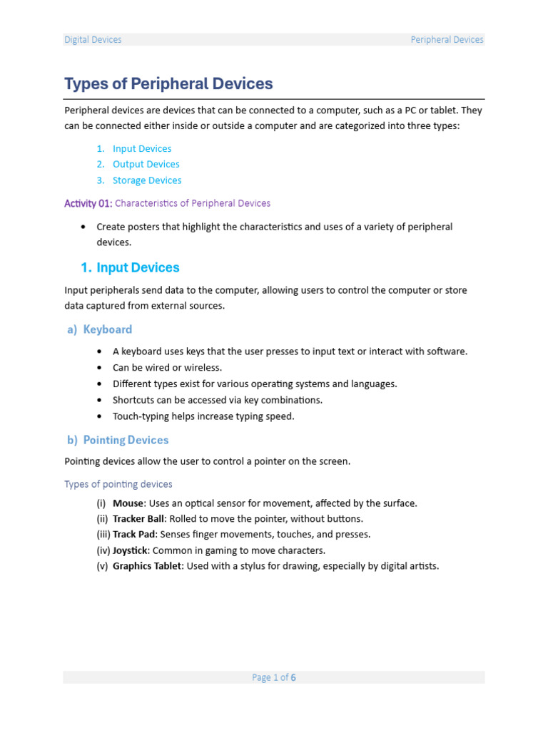 Types and Uses of Peripheral Devices | PDF | Printer (Computing) | Hard ...