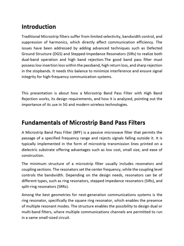 Microstrip Band Pass Filter Design Guide | PDF | Electronic Filter ...