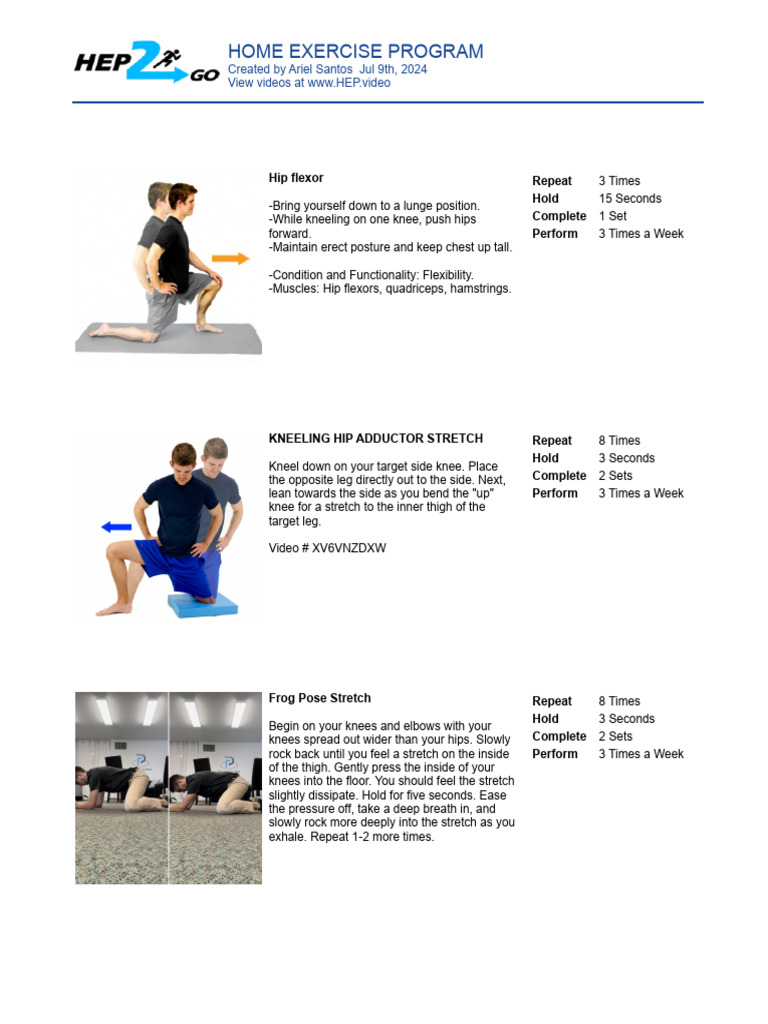 Home Exercise Program for Hip Flexibility | PDF | Knee | Anatomical ...