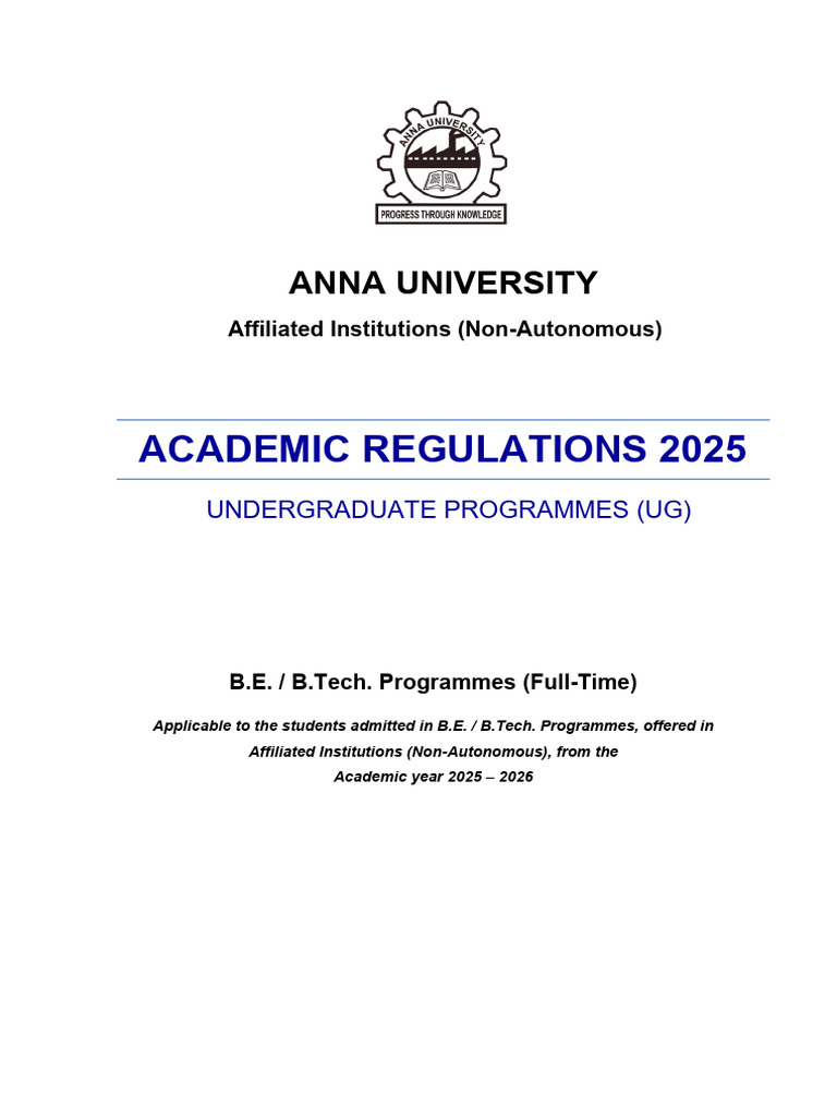Academic Regulations for B.E./B.Tech 2025 | PDF | University And ...