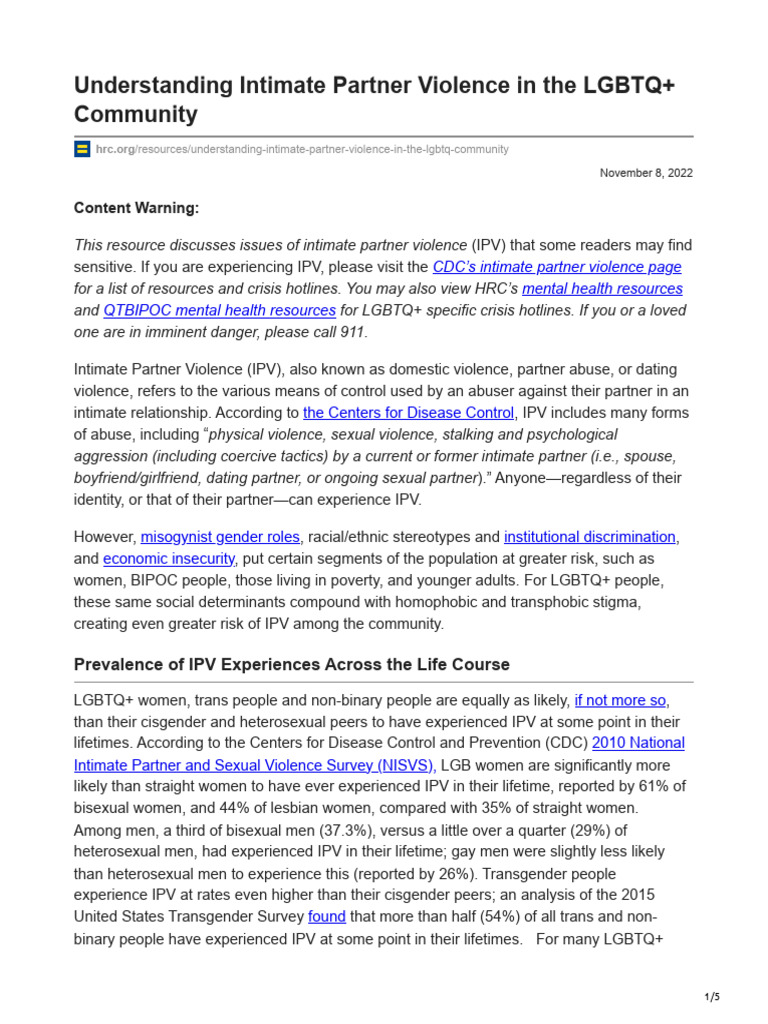LGBTQ+ Intimate Partner Violence Insights | PDF | Violence | Domestic ...