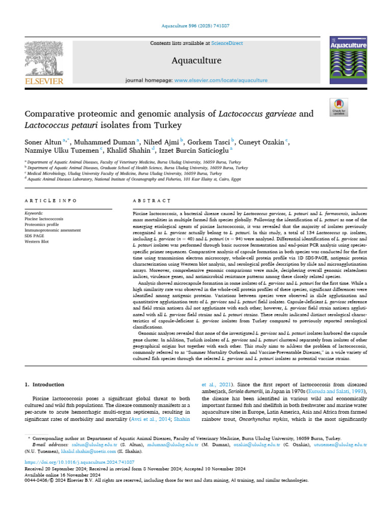 Comparative Proteomic and Genomic Analysis of Lactococcus Garvieae and ...