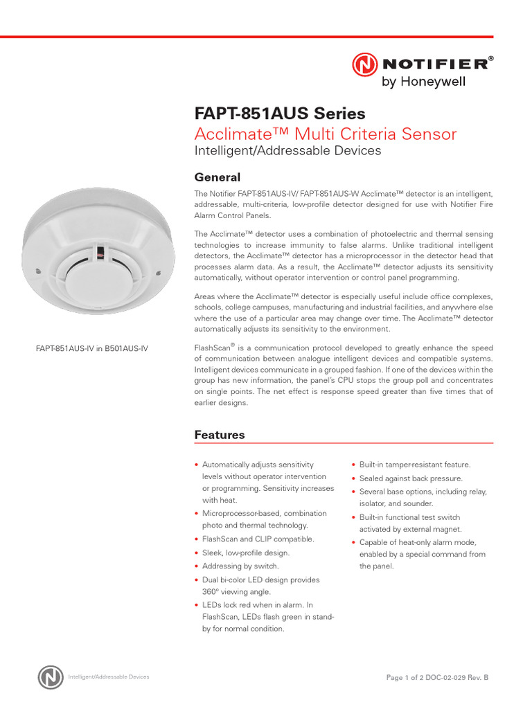 Ba Fire DOC 02 029 FAPT 851AUS Acclimate Dual Technology Sensor REV B ...