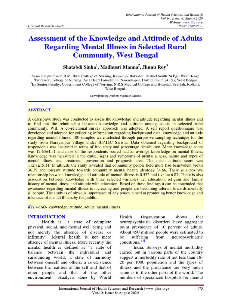 Knowledge and Attitude on Mental Illness | PDF | Mental Disorder ...