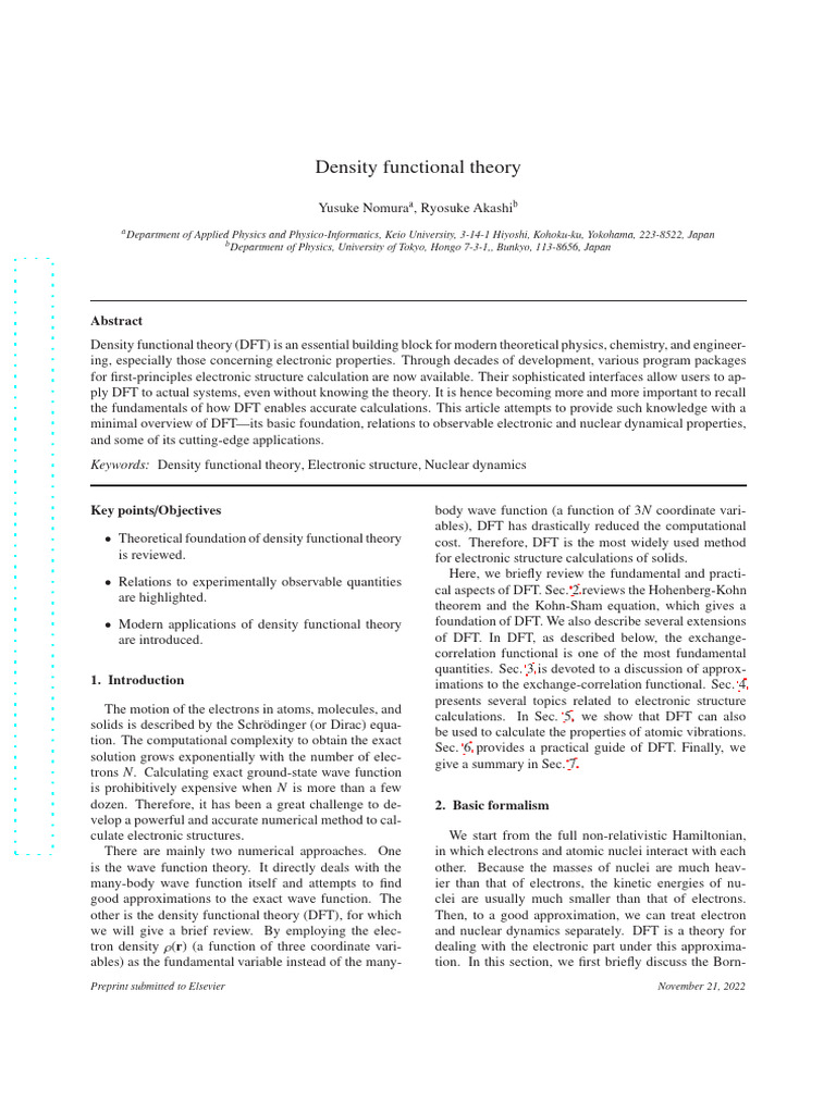 Overview of Density Functional Theory | PDF | Density Functional Theory ...