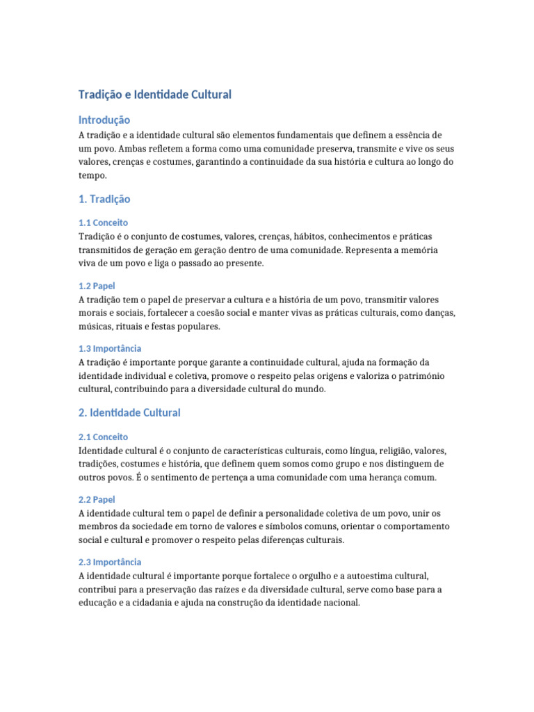 Tradição e Identidade Cultural Essencial | PDF