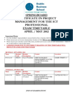 Springboard Certificate in Project Management For The Ict Professional Exam Timetable April / May 2012