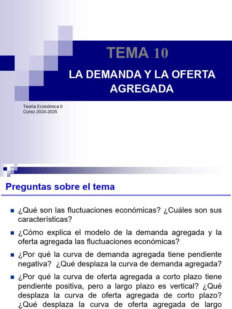 Tema 10 | PDF | Oferta (economía) | La demanda agregada