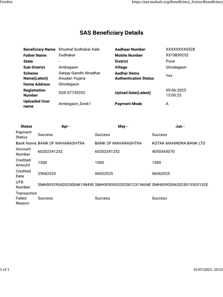 Beneficiary Payment Status Report | PDF