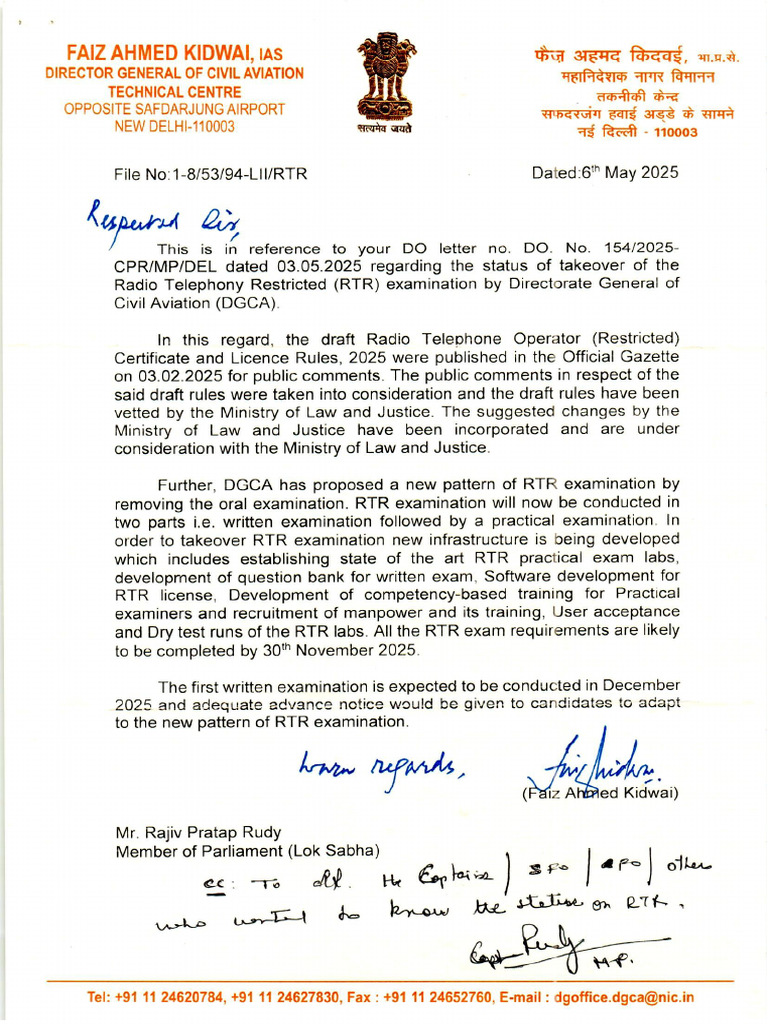 Reply Letter by SH Faiz Ahmed Kidwai, IAS Director General of Civil ...