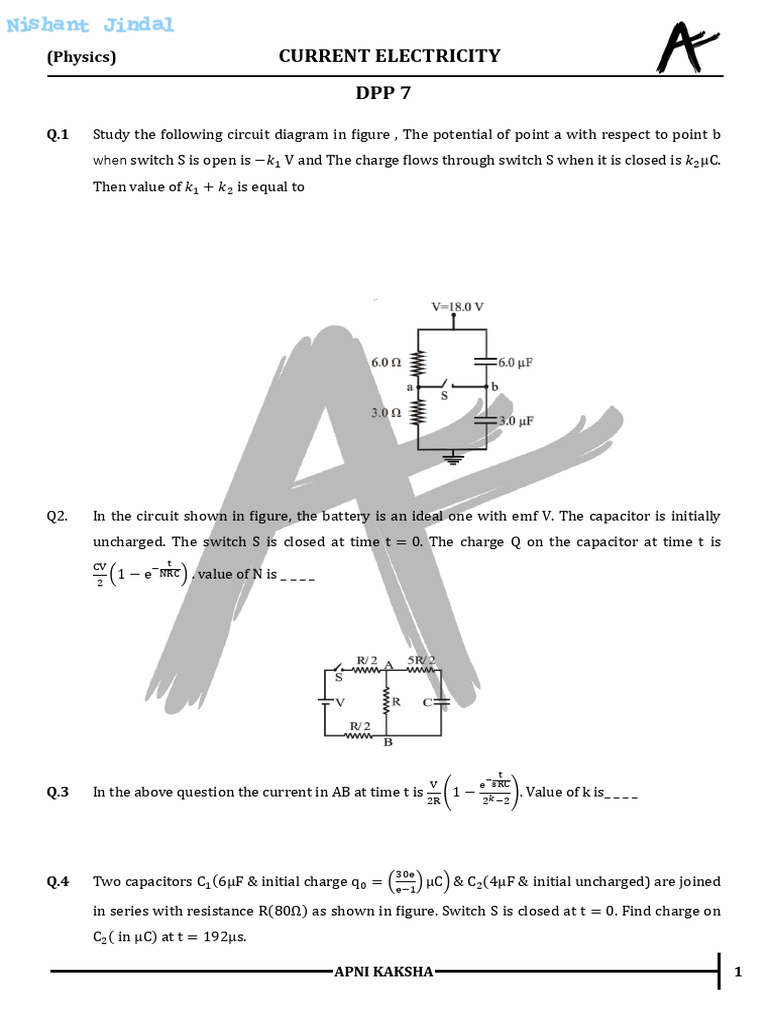 DPP - 07 - Current Electricity NJ - 247 | PDF | Capacitor | Electrical ...