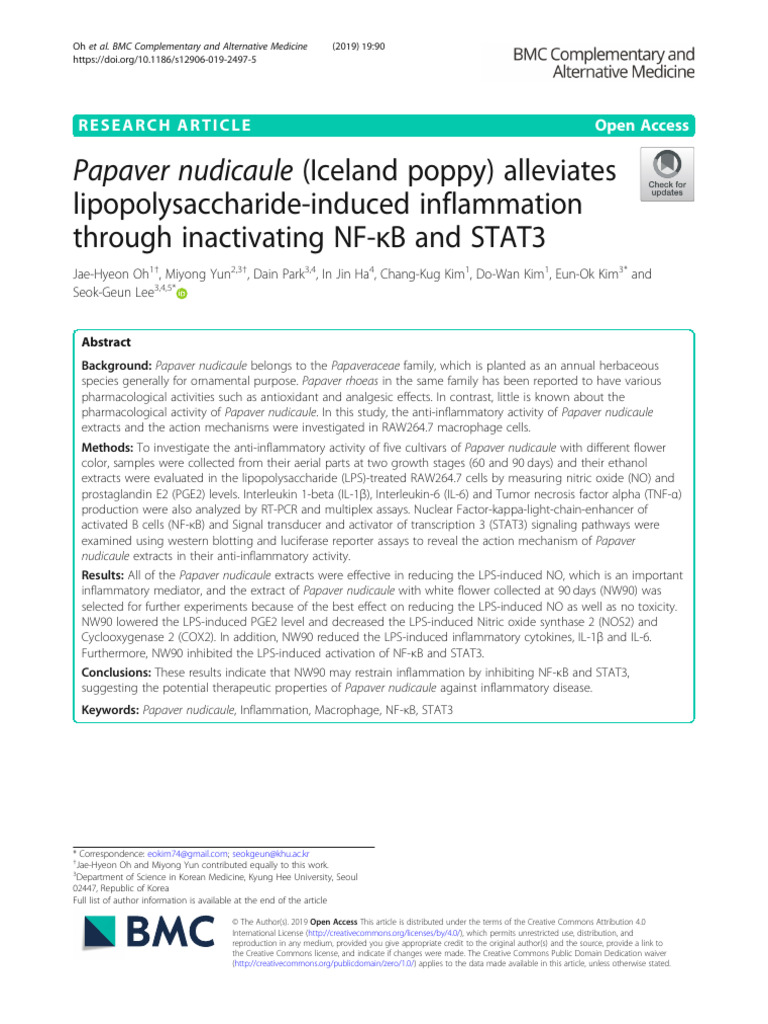 Iceland Poppy Extract Reduces Inflammation | PDF | Inflammation | Nf κb